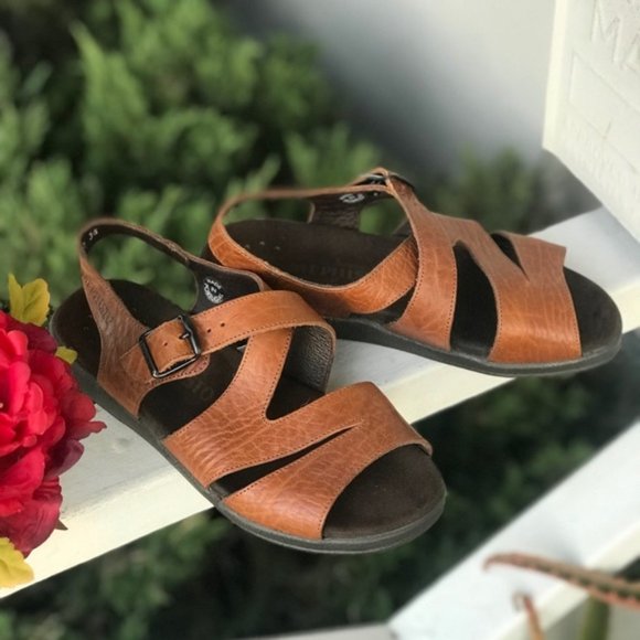 Mephisto Shoes - Women's Mephisto Open Toe Brown Leather Buckle